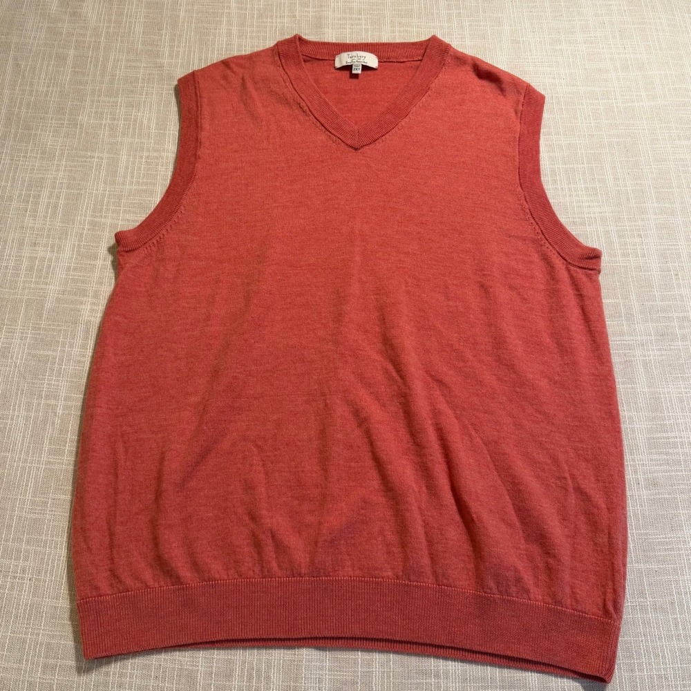 Turnbury Mens 2XT Extra Fine Merino Wool V-Neck Sweater Vest Coral Orange